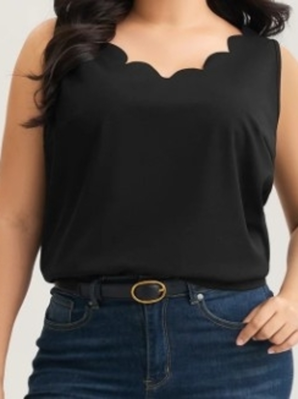 Bloomchic Solid V Neck Laser Cut Tank Top - Picture 5 of 6